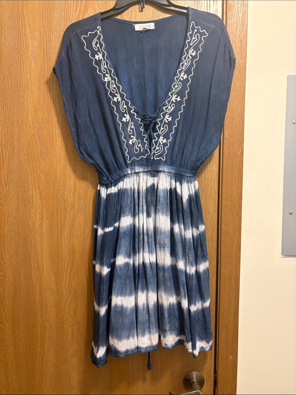 Exist Navy and White Tie-Dye Embroidered Swim Coverup